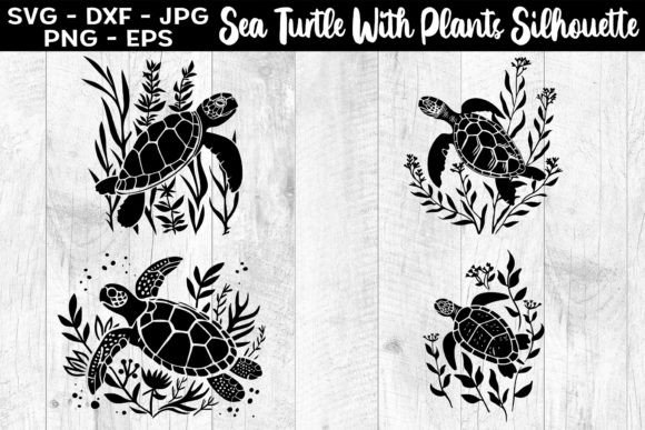 Download Sea Turtle with Plants Silhouettes SVG - Premium Bundle