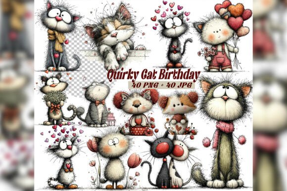 Download Whimsical Cat Birthday Clipart Set - Birthday Collection