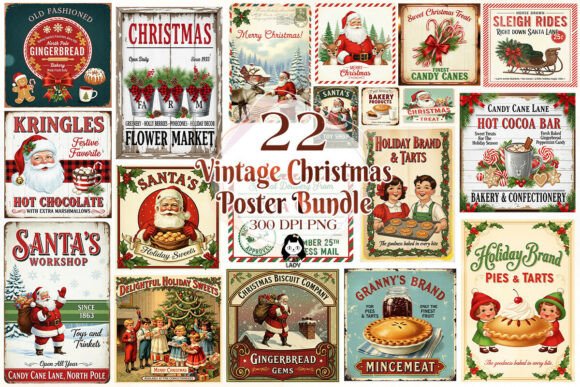 Download Vintage Christmas Poster Quotes Bundle - Post Collection