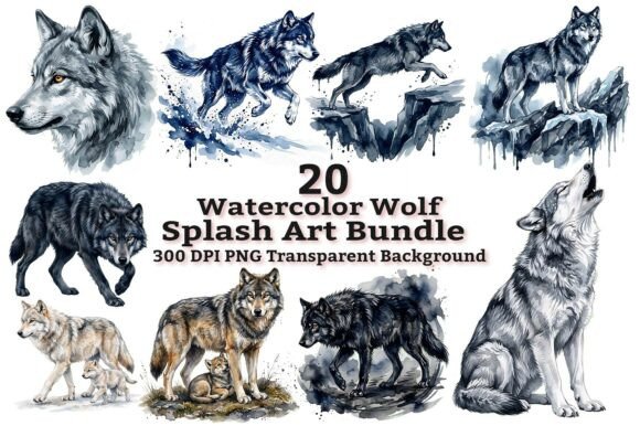 Download Watercolor Wolf Splash Art Clipart - Wolf Collection