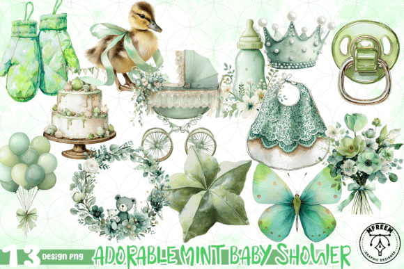 Download Adorable Mint Baby Shower Bundle PNG - Baby shower bundle Collection