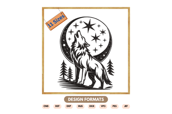Download Howling Wolf at Night Embroidery Design - Wolf Collection