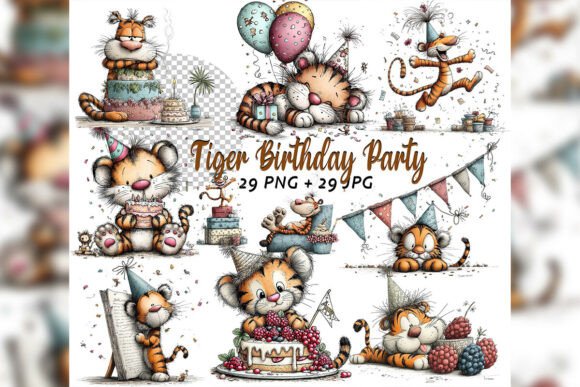 Download Whimsical Tiger Birthday Safari Clipart - Birthday Collection