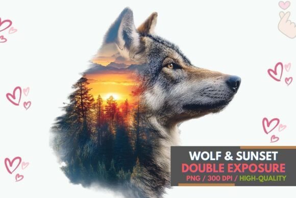 Download Wolf Forest Sunset Double Exposure PNG - Wolf Collection