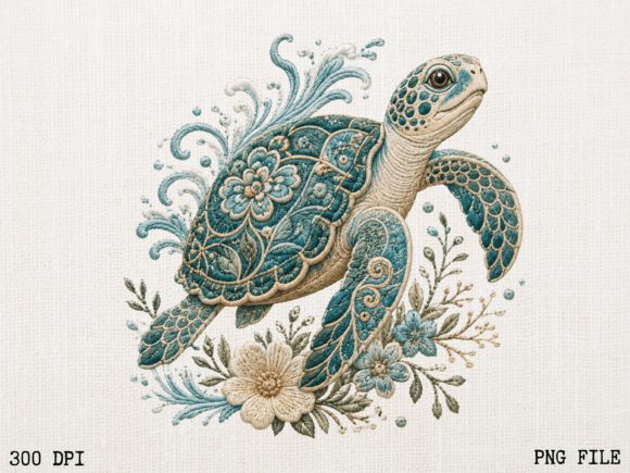 Download Embroidered Sea Turtle Floral PNG | Coas - Sea turtle Collection