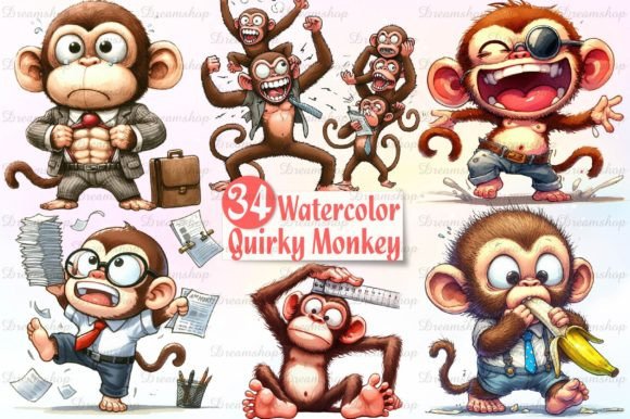 Download Watercolor Quirky Monkey Clipart - Monkey clipart Collection