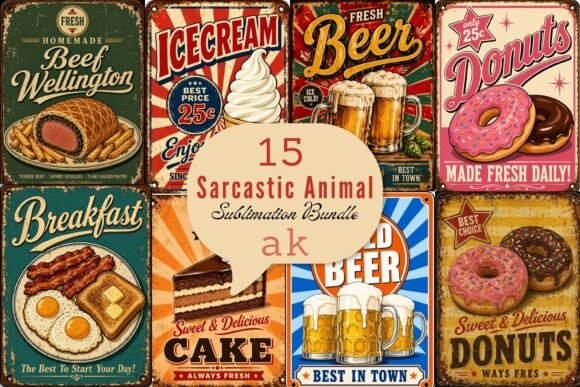 Download Retro Food Poster Sublimation PNG Bundle - Post Collection