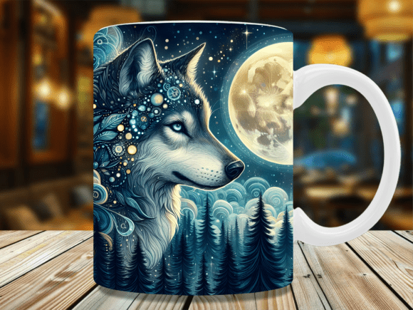 Download Celestial Full Moon Mystic Wolf Mug Wrap - Premium Resources